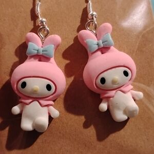 Cute Pink and White Bunny Earrings